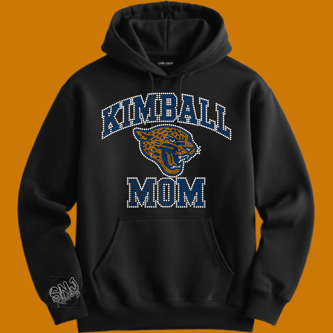 Custom School Spirit Bling Hoodie, Crewneck or T-Shirt — Rhinestone Sports Mom & Team Wear