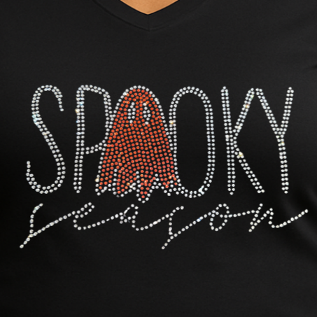 Spooky Season Rhinestone V-Neck T-Shirt