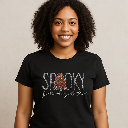 Spooky Season Rhinestone V-Neck T-Shirt