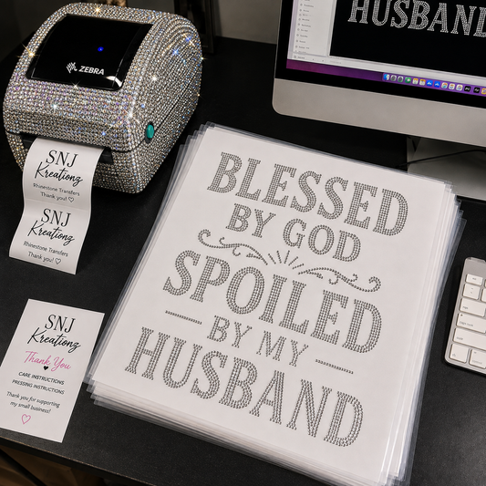Blessed By God, Spoiled by My Husband | RHNESTONE TRANSFER