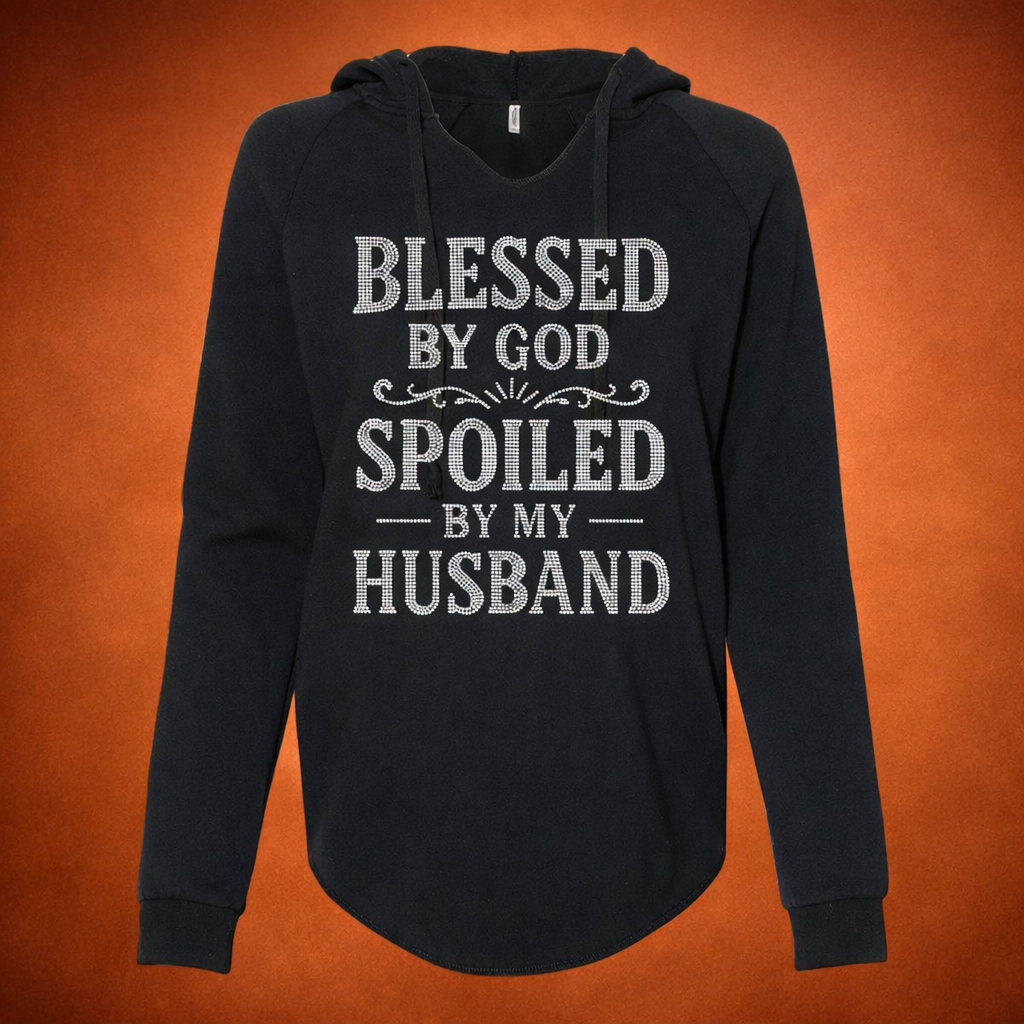 Blessed By God, Spoiled by My Husband Bling Hoodie