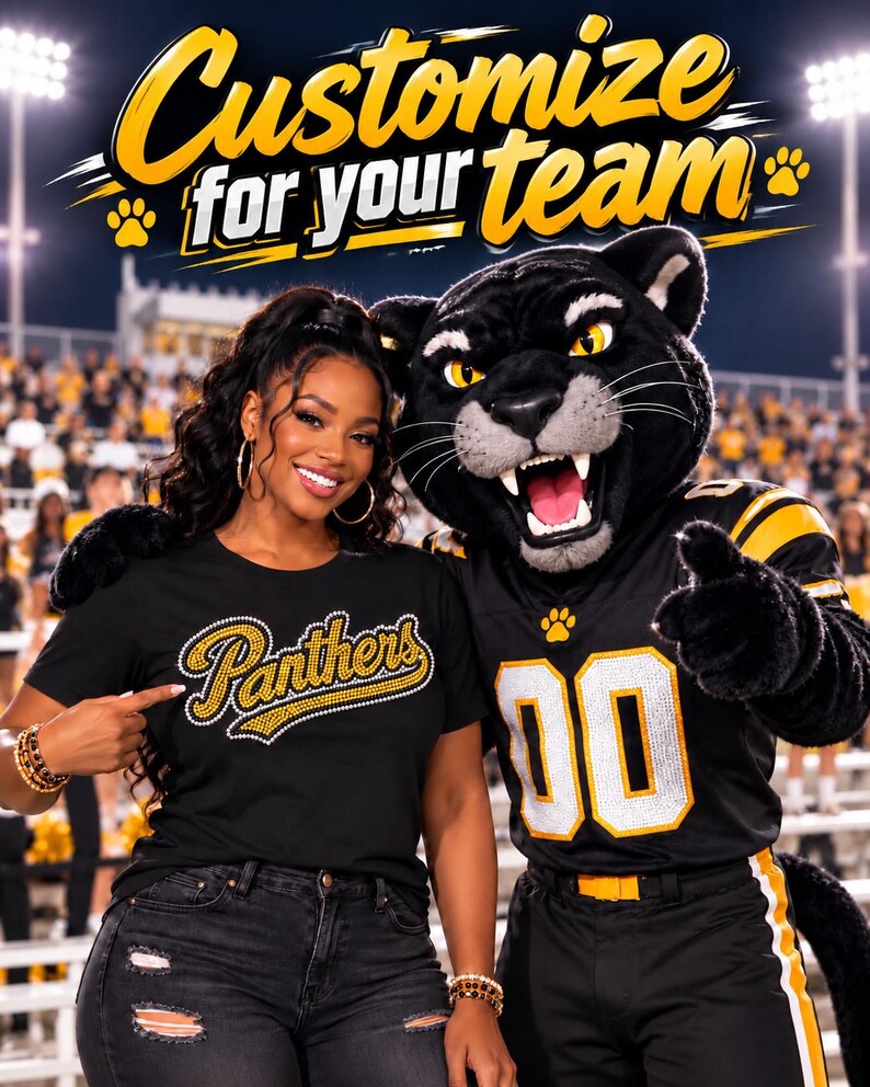 Custom Panthers Rhinestone Tee