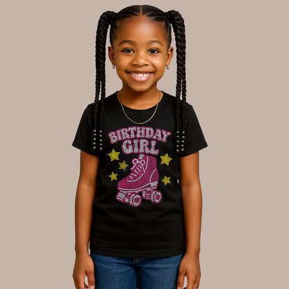 Birthday Girl Glass Rhinestone T-Shirt – Premium Sparkle Kids Birthday Outfit
