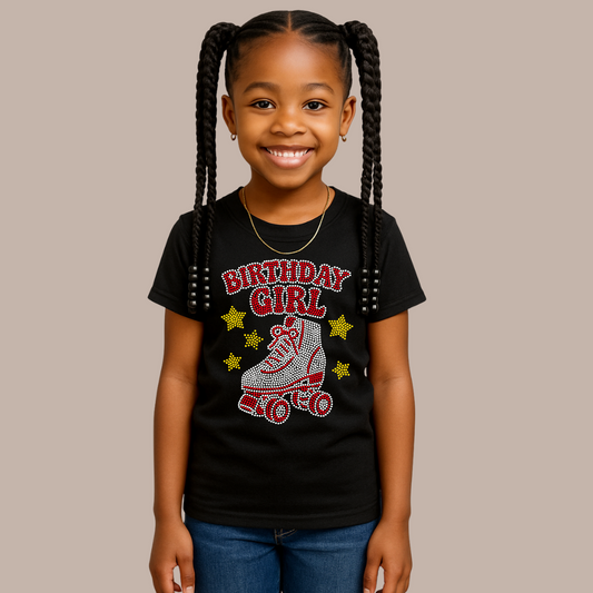 Birthday Girl Glass Rhinestone T-Shirt – Premium Sparkle Kids Birthday Outfit