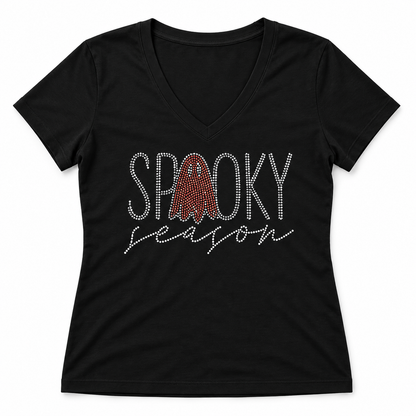 Spooky Season Rhinestone V-Neck T-Shirt
