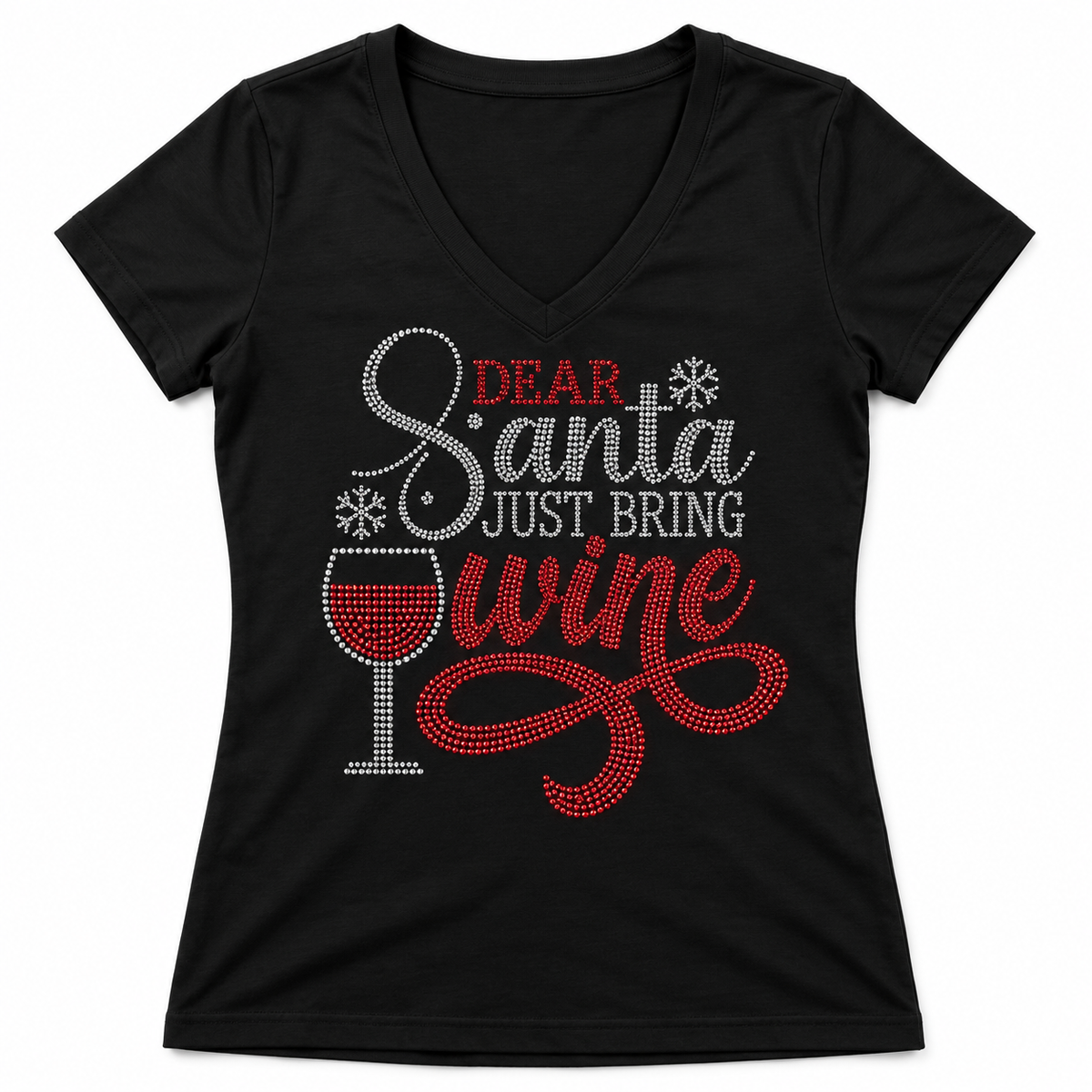 Dear Santa Just Bring Wine Rhinestone Tee