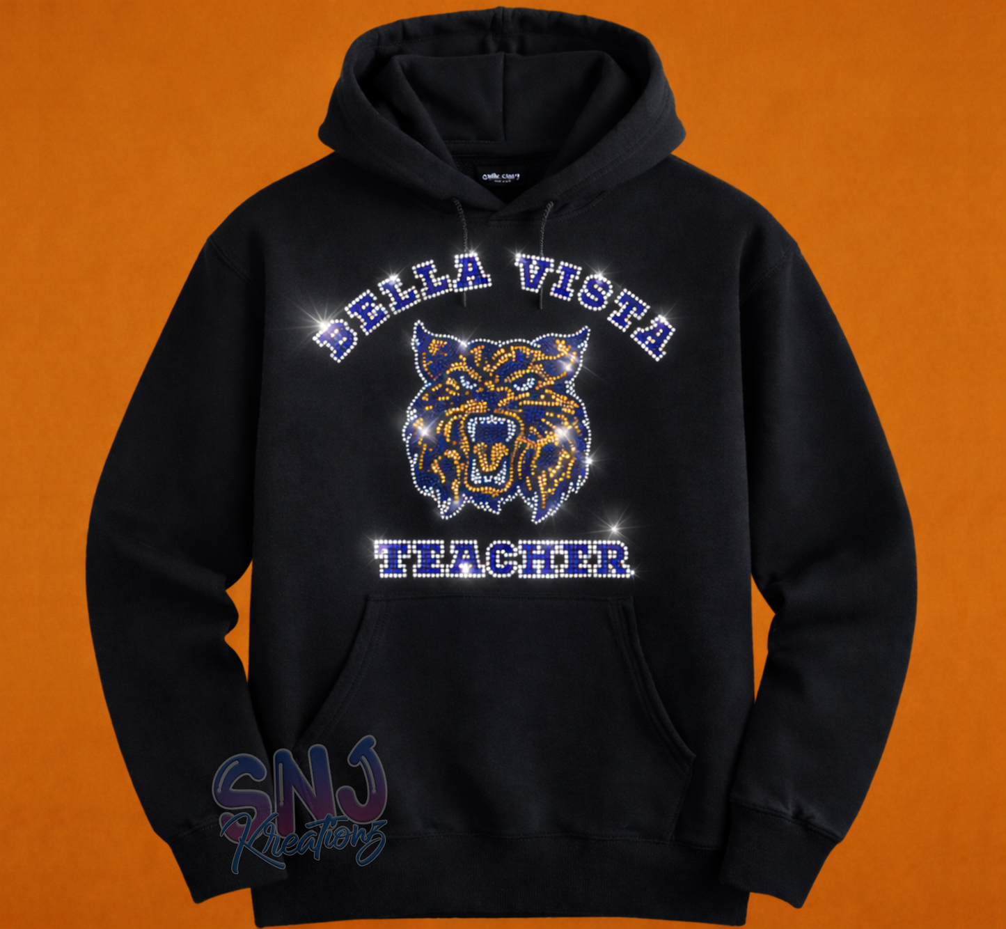 Custom School Spirit Bling Hoodie, Crewneck or T-Shirt — Rhinestone Sports Mom & Team Wear