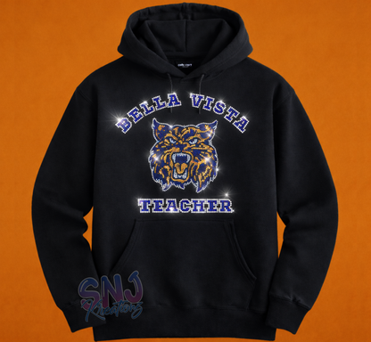 Custom School Spirit Bling Hoodie, Crewneck or T-Shirt — Rhinestone Sports Mom & Team Wear