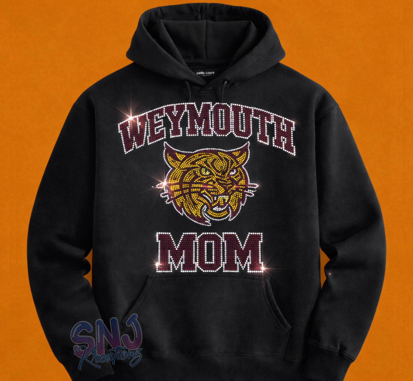 Custom School Spirit Bling Hoodie, Crewneck or T-Shirt — Rhinestone Sports Mom & Team Wear