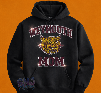 Custom School Spirit Bling Hoodie, Crewneck or T-Shirt — Rhinestone Sports Mom & Team Wear