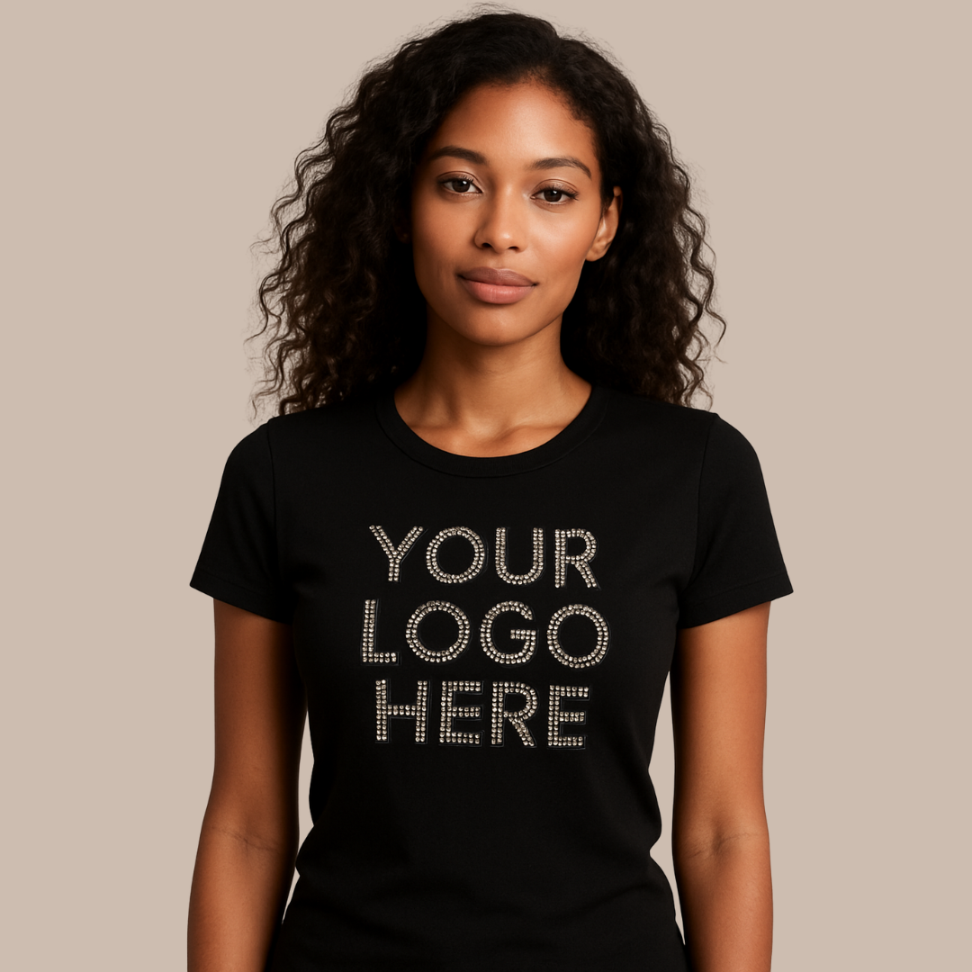 Custom Logo Rhinestone T-Shirt | Unisex & Women’s V-Neck