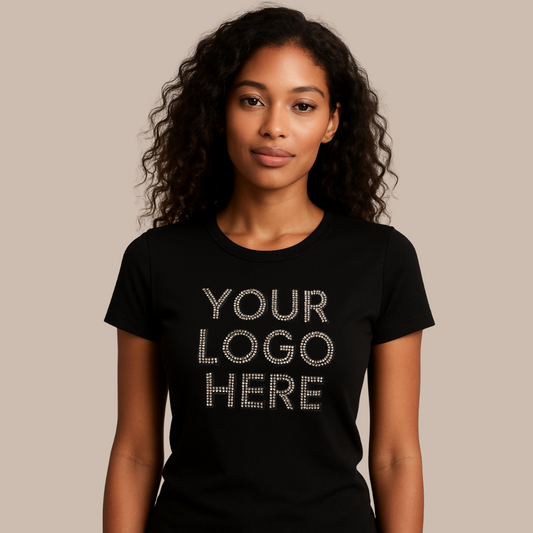 Custom Logo Rhinestone T-Shirt | Unisex & Women’s V-Neck