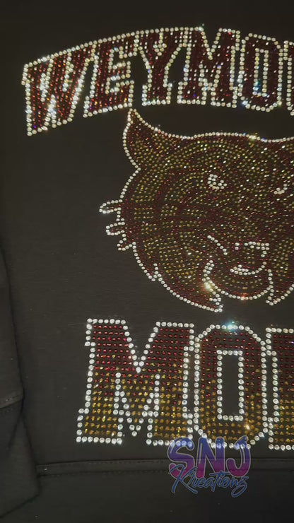 Custom School Spirit Bling Hoodie, Crewneck or T-Shirt — Rhinestone Sports Mom & Team Wear