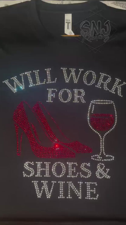 Rhinestone Shoes & Wine V-Neck Shirt • Funny Wine Lover Tee